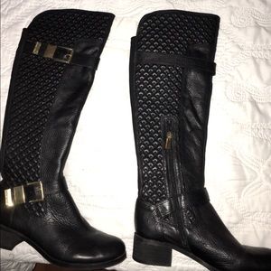 Vince Camuto leather knee high boots with gold